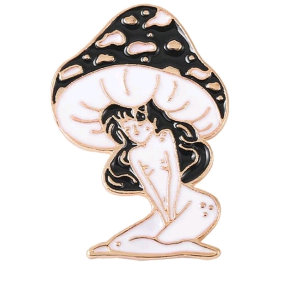 Black Mushroom 🍄 lady enamel pin
